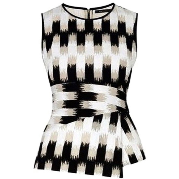 BCBGMAXAZRIA Jolyne Peplum Tank Top with bold, white and black striped color - Picture 2 of 8